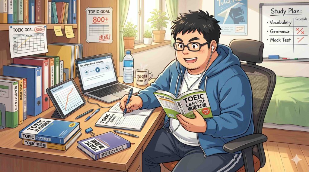TOEICにおすすめなUdemy講座を視聴する男性