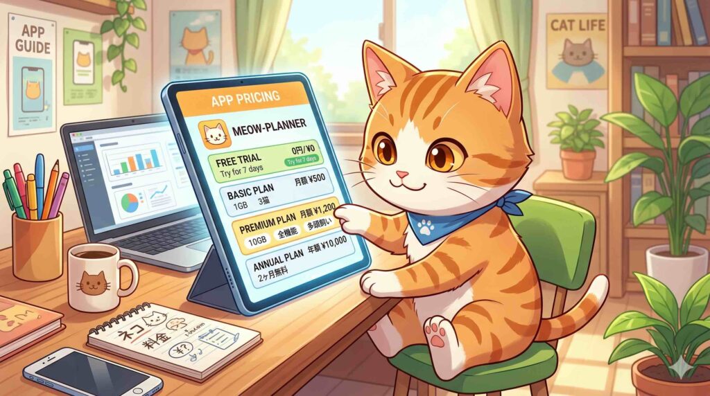ELSA Speakの料金を調べるネコ