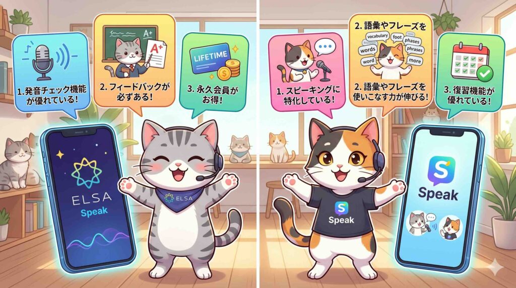 ELSA Speakとスピークのメリットを比較するねこ