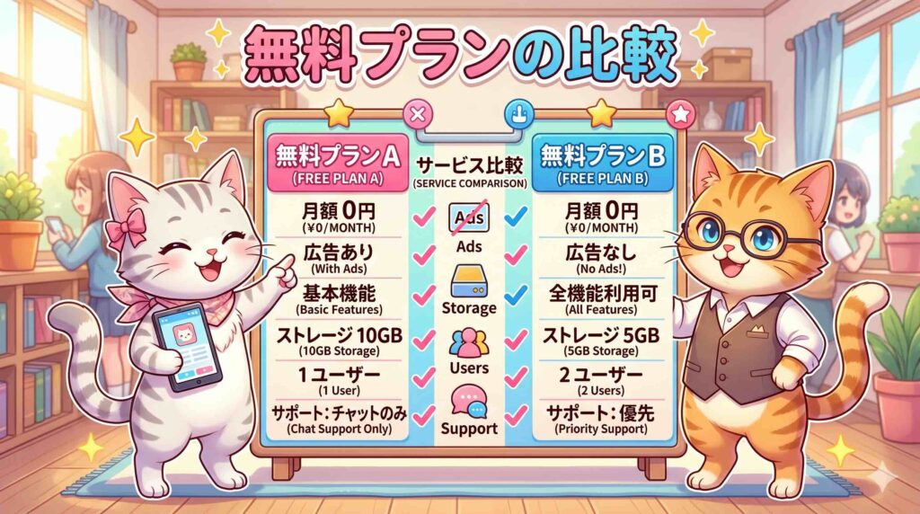 ELSA Speakとスピークの無料プランを比較するねこ
