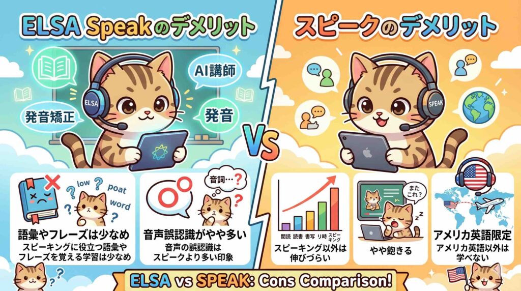 ELSA Speakとスピークのデメリットを比較するねこ