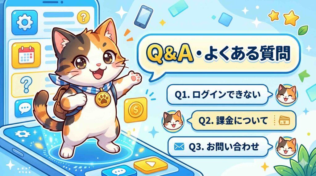 ELSA Speakのキャンペーンに関するFAQに応えるネコ