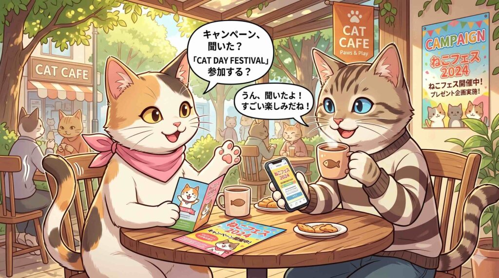ELSA Speakのキャンペーン情報を得ているネコ