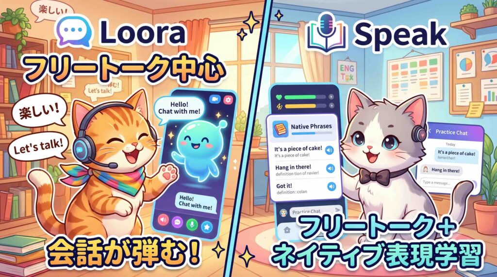 Loora. aiとspeakを比較している子猫