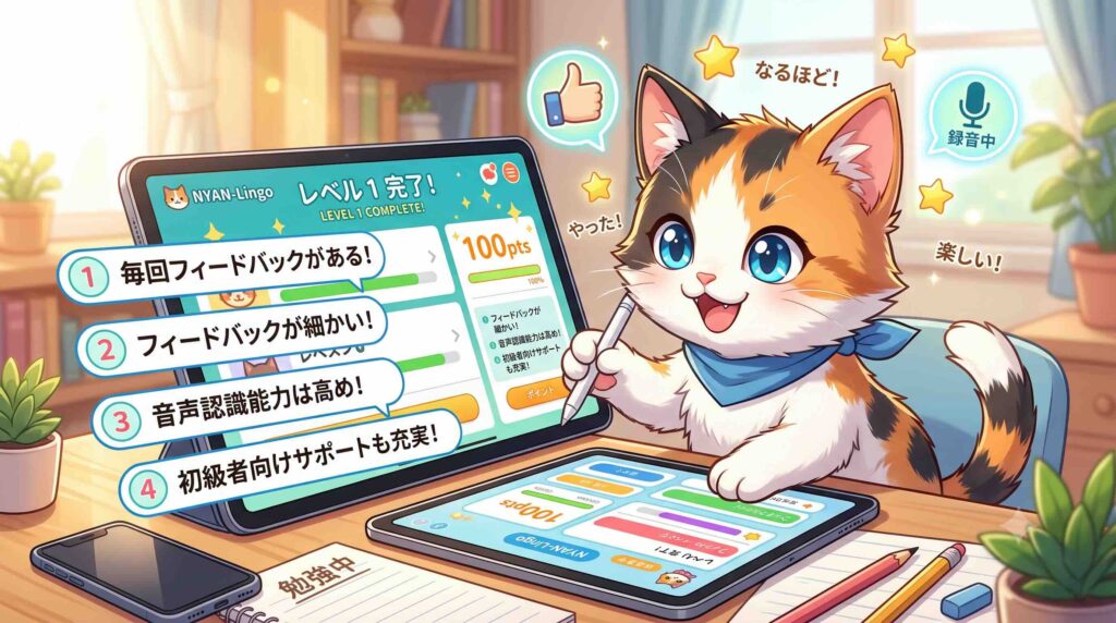 Loora. aiをレビューした感想を述べる子猫