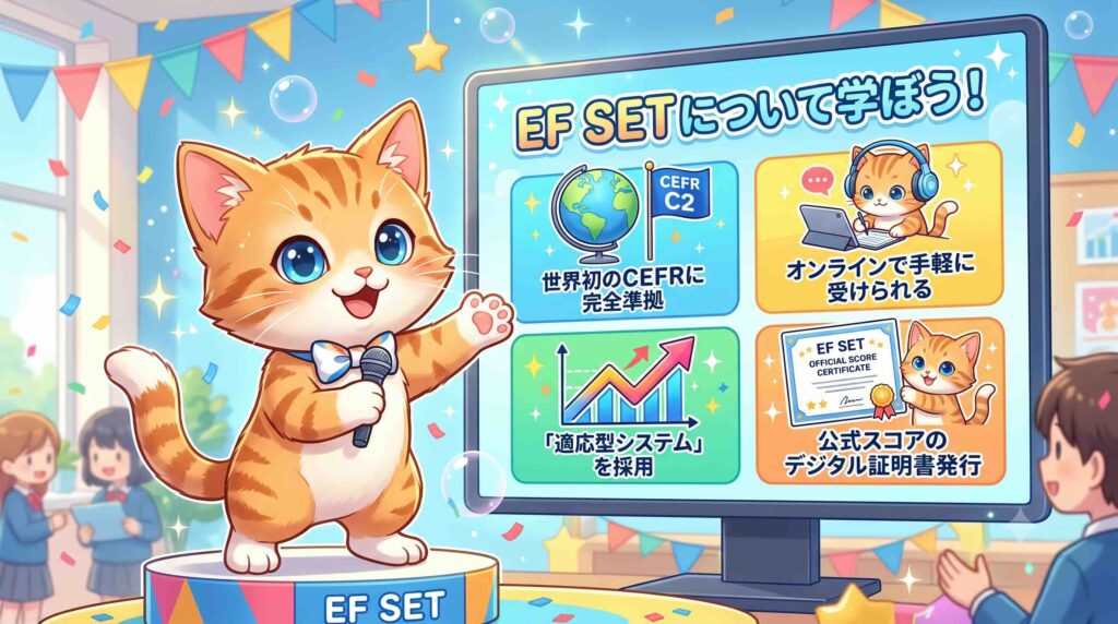 EF SETの概要を話す子猫