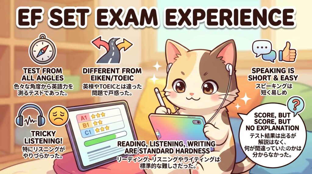 EF SETを受けてみた感想を語る子猫
