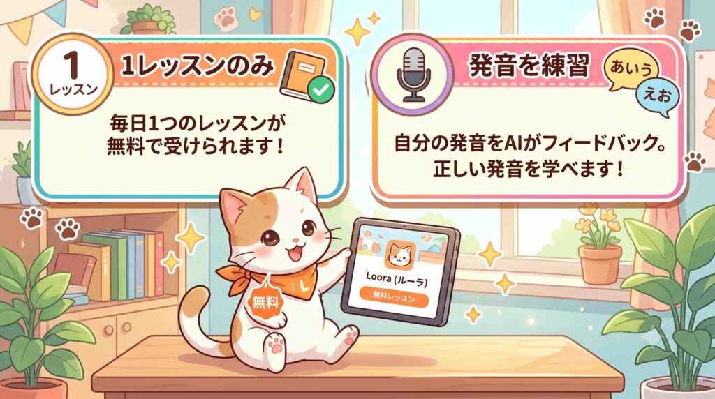 Loora. aiの無料でできることを紹介する子猫