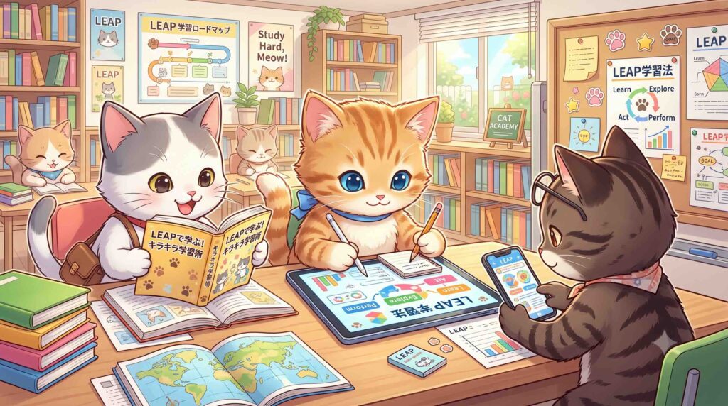 LEAP学習者はアプリを利用しているのか調べている子猫