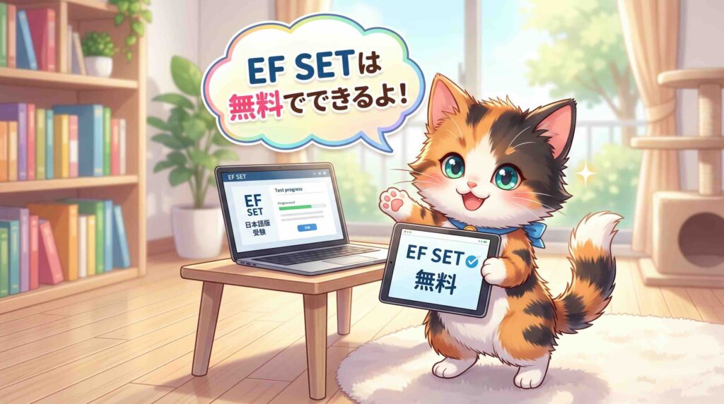 EF SETは無料でできると説明する子猫
