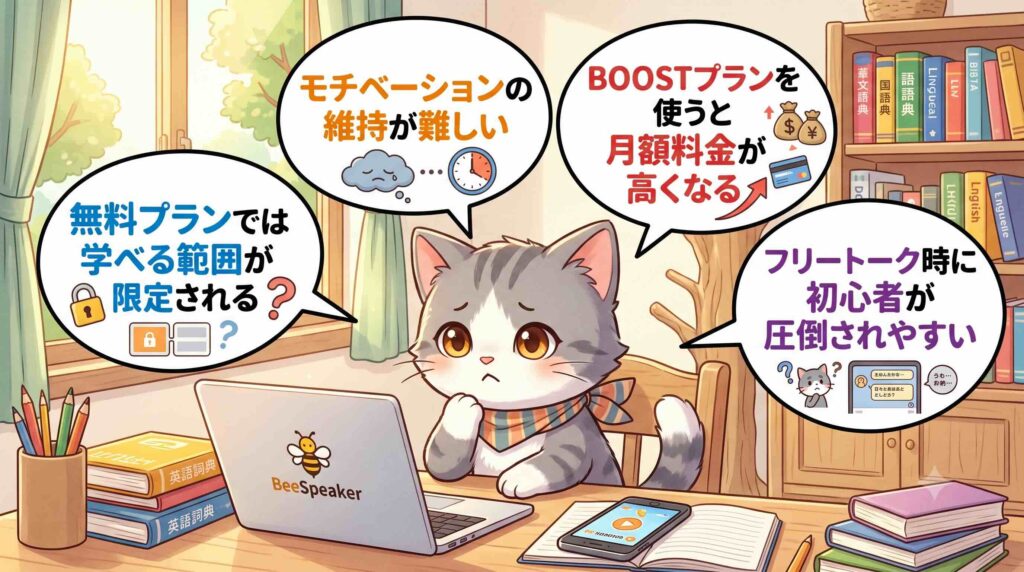 BeeSpeakerのデメリットを話す子猫