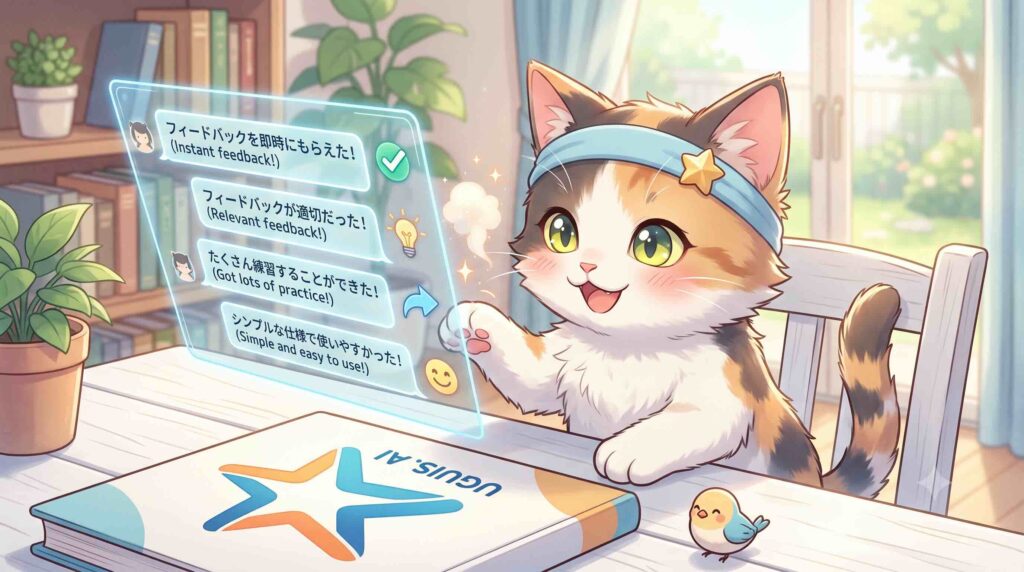 UGUIS. AIを試してみた感想を話す子猫