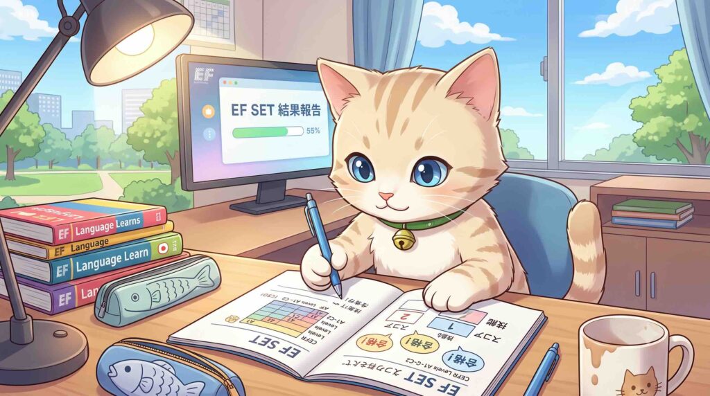 EF SETを受けて得られた情報をまとめる子猫