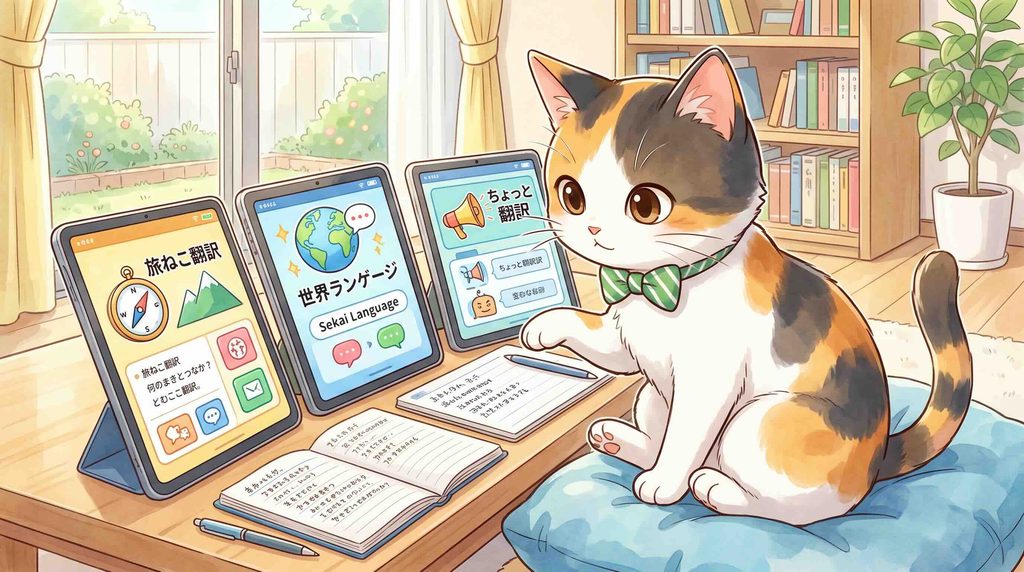 Papagoは他の翻訳アプリと比べてどうか調べる猫