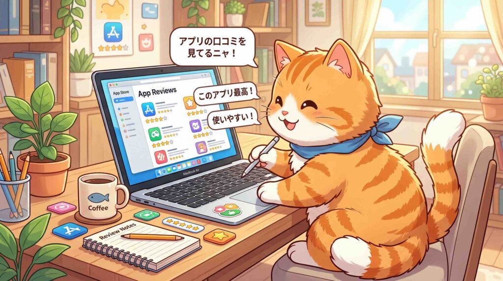 シャベリッシュの評判や口コミを調べているネコ