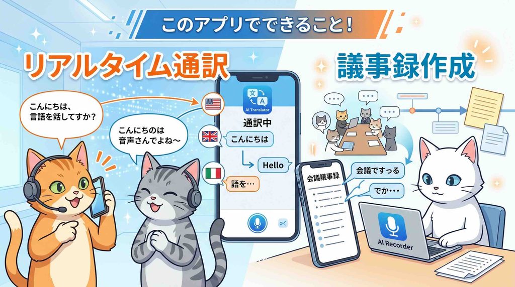 CoeFont通訳のアプリ版でできることを紹介する猫