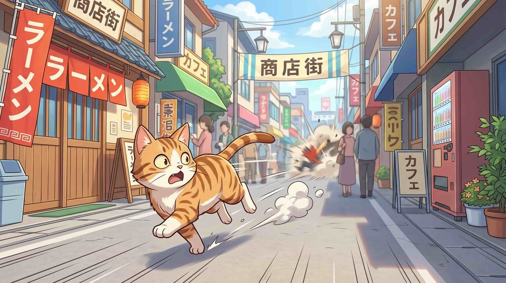 Papagoで危険な目に合わないために逃げる猫