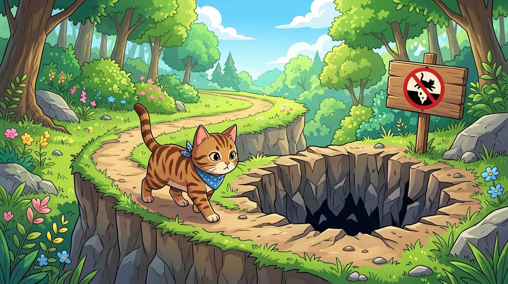 落とし穴を迂回する猫