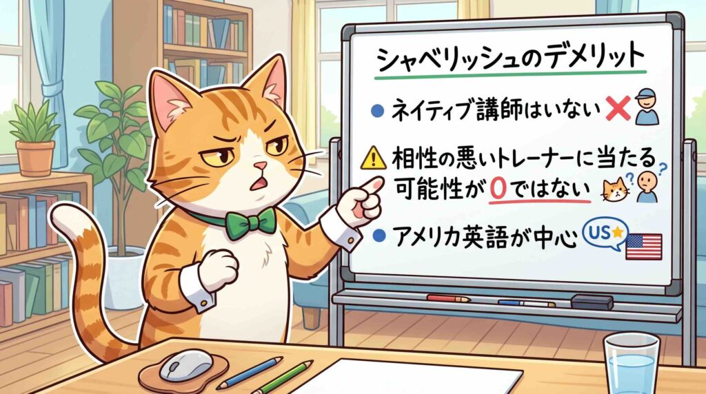 シャベリッシュのデメリットを語るネコ