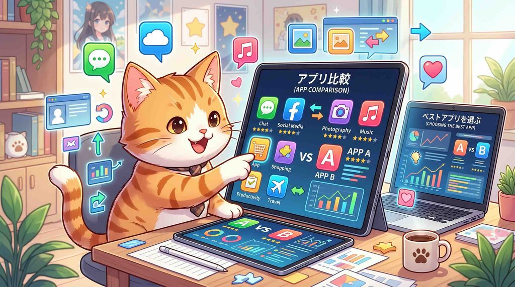 CoeFont通訳と競合アプリを比較している猫