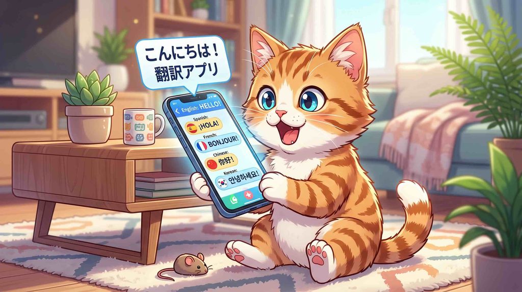 Papagoで翻訳できる言語の多さに驚く猫