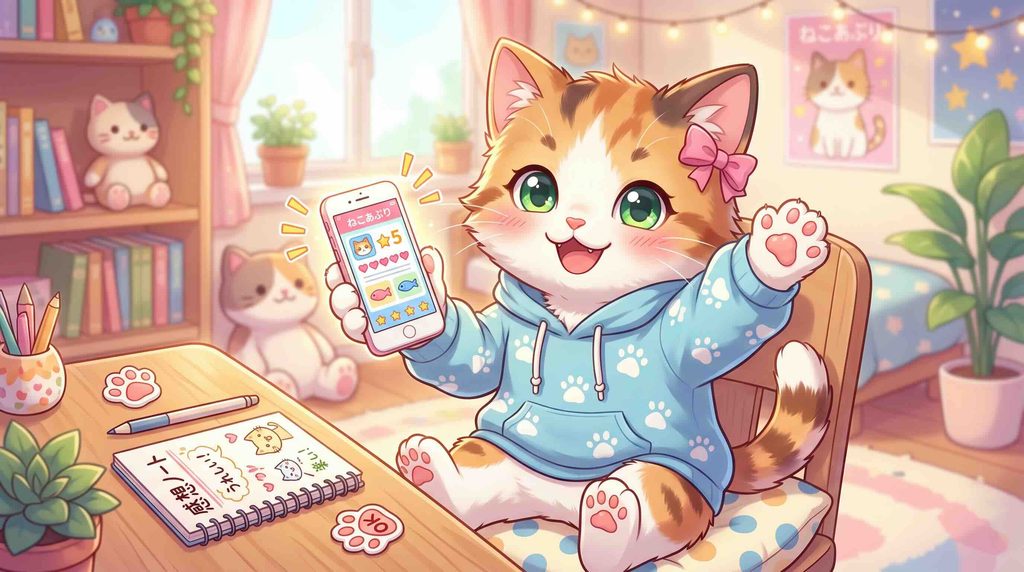 30日間英語脳育成プログラムを試してみた感想を話す子猫
