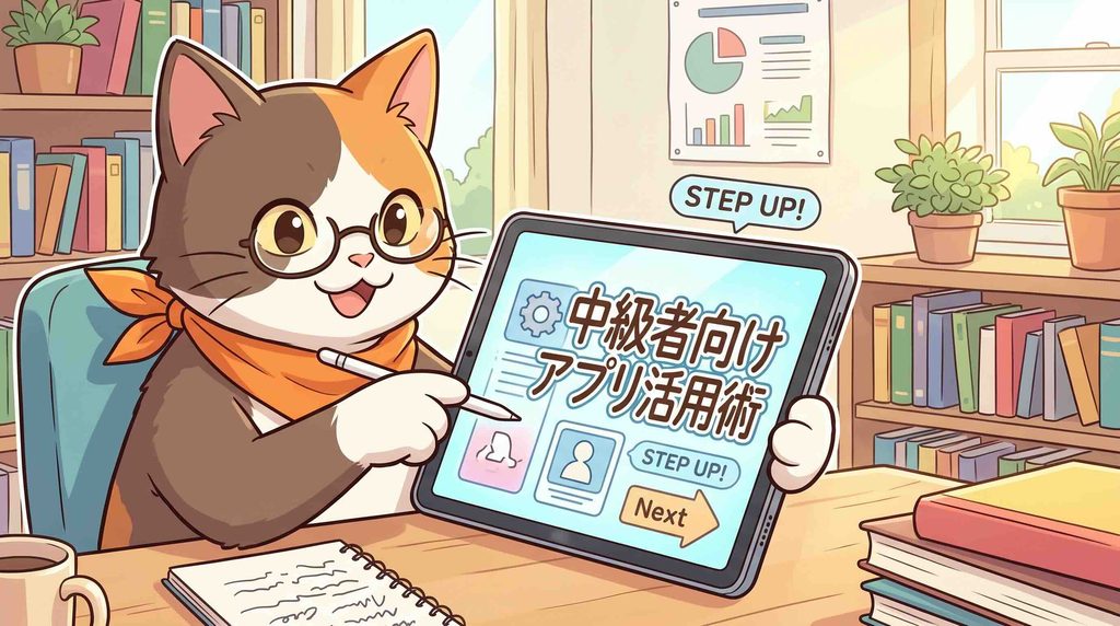 中級者にTalkfulアプリの使い方を教えるネコ