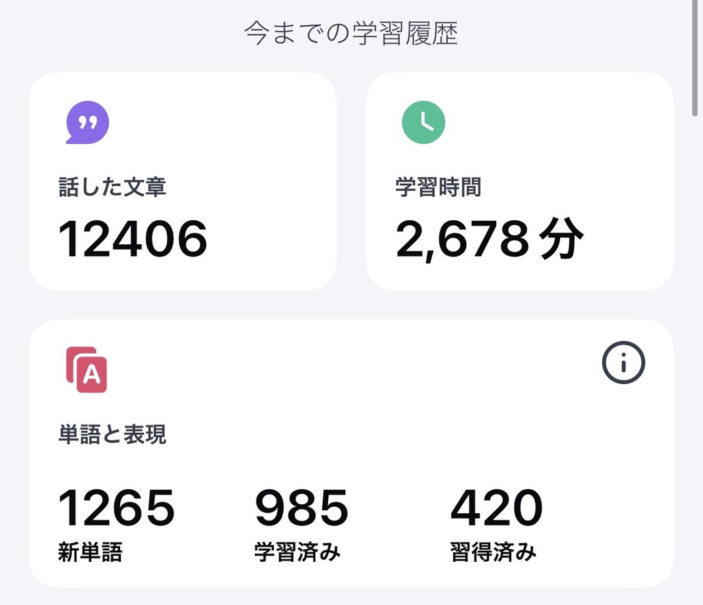 スピークのインニャンコ学習履歴