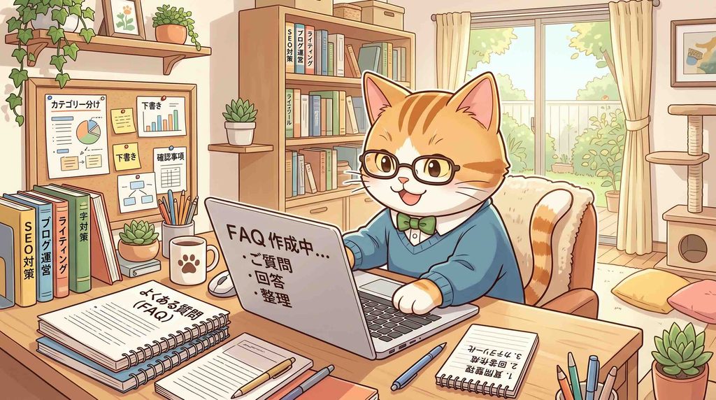Talkfulの各プランにおけるFAQを作成する猫