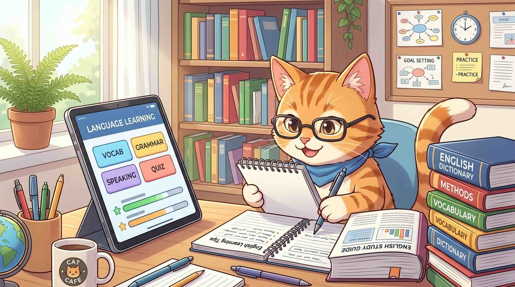 Talkfulの効果的な使い方は「前日の復習→学習→実践」と話す猫