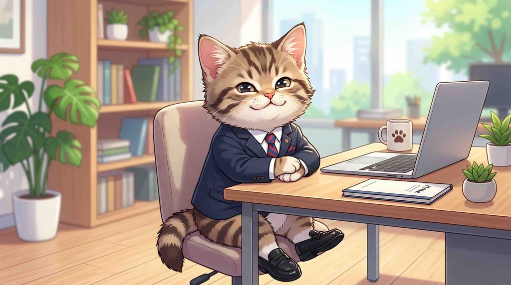 シャドミーについて説明する子猫