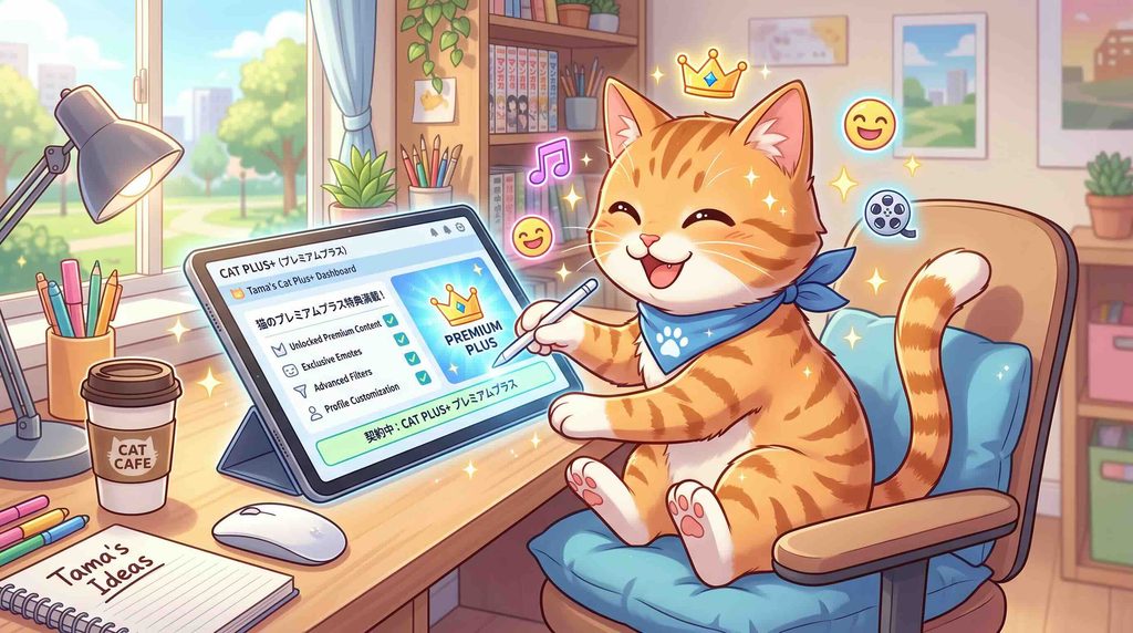 プレミアムプラスを楽しむ猫