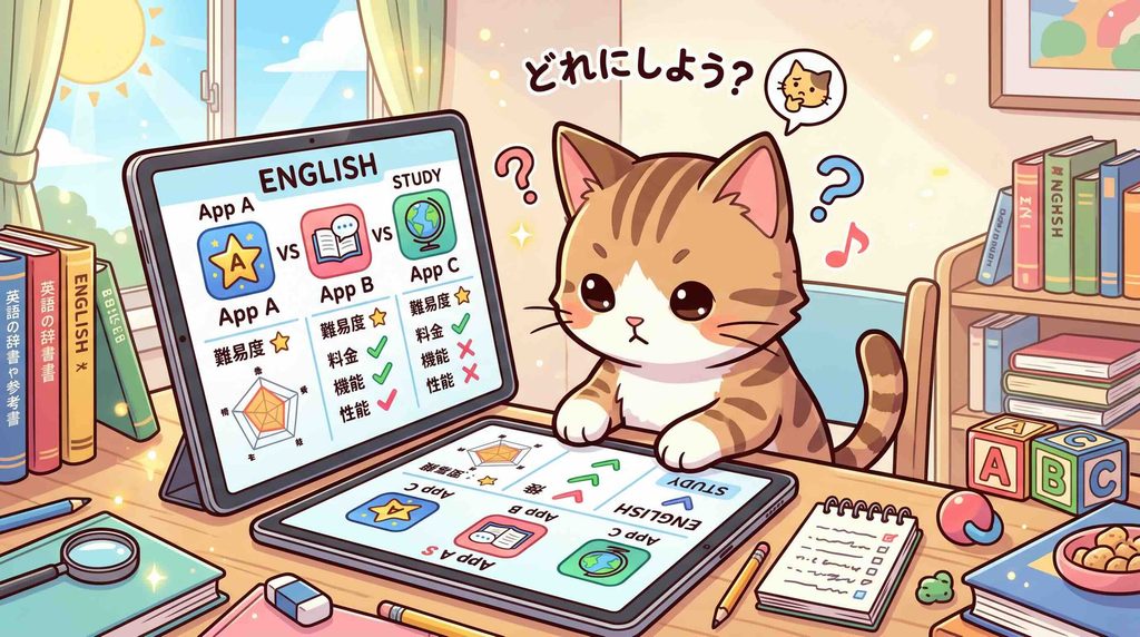 Unlockitと競合アプリを比較している子猫